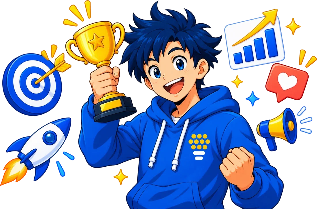 TekAsist mascot holding a trophy with growth charts, a rocket and a target